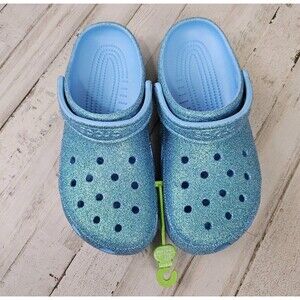 Crocs Clogs Womens 10 Classic Iridescent Glitter M8 / W10 Blue/Teal Sparkle NWT